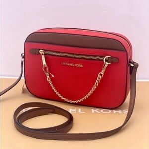 Michael Kors Red and Brown Crossbody Bag